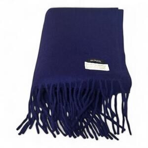 Kiton Napoli 100% Cashmere Navy Blue Fringe Scarf 14"x72" $1050